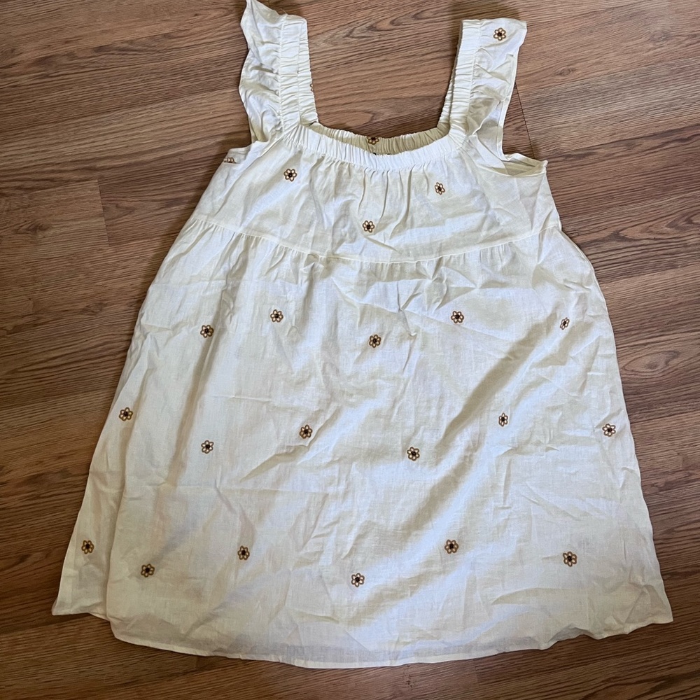 Linen Floral Peasant Dress